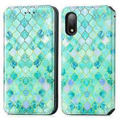 Custodia Portafoglio In Pelle Fantasia Modello Cover con Supporto S02D per Sony Xperia Ace II SO-41B Verde