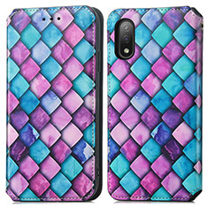 Custodia Portafoglio In Pelle Fantasia Modello Cover con Supporto S02D per Sony Xperia Ace II SO-41B Viola