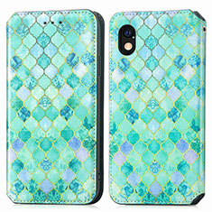 Custodia Portafoglio In Pelle Fantasia Modello Cover con Supporto S02D per Sony Xperia Ace III SO-53C Verde