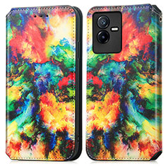 Custodia Portafoglio In Pelle Fantasia Modello Cover con Supporto S02D per Vivo T2x 5G Multicolore