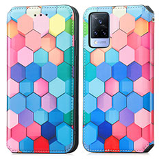 Custodia Portafoglio In Pelle Fantasia Modello Cover con Supporto S02D per Vivo V21 5G Colorato