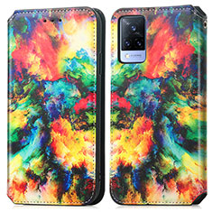 Custodia Portafoglio In Pelle Fantasia Modello Cover con Supporto S02D per Vivo V21 5G Multicolore