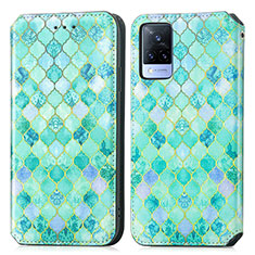 Custodia Portafoglio In Pelle Fantasia Modello Cover con Supporto S02D per Vivo V21s 5G Verde