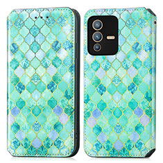 Custodia Portafoglio In Pelle Fantasia Modello Cover con Supporto S02D per Vivo V23 Pro 5G Verde