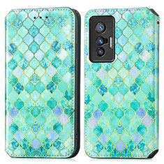 Custodia Portafoglio In Pelle Fantasia Modello Cover con Supporto S02D per Vivo X70 5G Verde