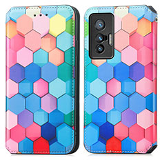 Custodia Portafoglio In Pelle Fantasia Modello Cover con Supporto S02D per Vivo X70t Colorato