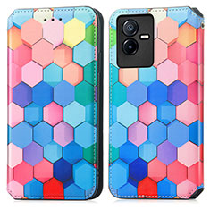 Custodia Portafoglio In Pelle Fantasia Modello Cover con Supporto S02D per Vivo Y73t Colorato