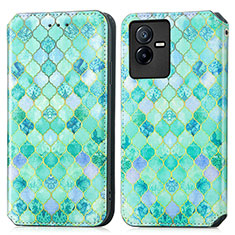 Custodia Portafoglio In Pelle Fantasia Modello Cover con Supporto S02D per Vivo Y73t Verde