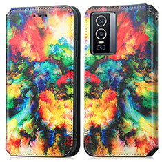 Custodia Portafoglio In Pelle Fantasia Modello Cover con Supporto S02D per Vivo Y76 5G Multicolore