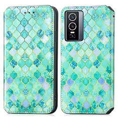 Custodia Portafoglio In Pelle Fantasia Modello Cover con Supporto S02D per Vivo Y76 5G Verde