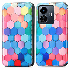 Custodia Portafoglio In Pelle Fantasia Modello Cover con Supporto S02D per Vivo Y77 5G Colorato