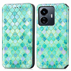 Custodia Portafoglio In Pelle Fantasia Modello Cover con Supporto S02D per Vivo Y77e 5G Verde