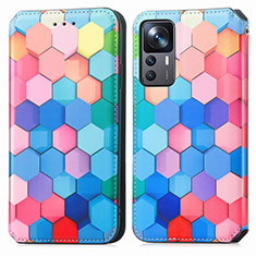 Custodia Portafoglio In Pelle Fantasia Modello Cover con Supporto S02D per Xiaomi Mi 12T 5G Colorato