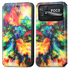 Custodia Portafoglio In Pelle Fantasia Modello Cover con Supporto S02D per Xiaomi Poco C40 Multicolore