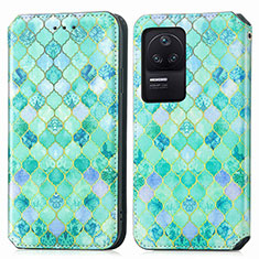 Custodia Portafoglio In Pelle Fantasia Modello Cover con Supporto S02D per Xiaomi Poco F4 5G Verde