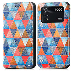 Custodia Portafoglio In Pelle Fantasia Modello Cover con Supporto S02D per Xiaomi Poco M4 Pro 4G Marrone