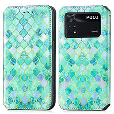 Custodia Portafoglio In Pelle Fantasia Modello Cover con Supporto S02D per Xiaomi Poco M4 Pro 4G Verde