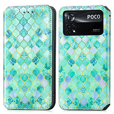 Custodia Portafoglio In Pelle Fantasia Modello Cover con Supporto S02D per Xiaomi Poco X4 Pro 5G Verde