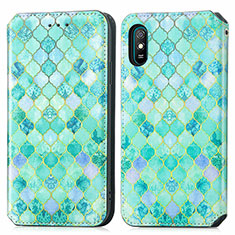 Custodia Portafoglio In Pelle Fantasia Modello Cover con Supporto S02D per Xiaomi Redmi 9AT Verde