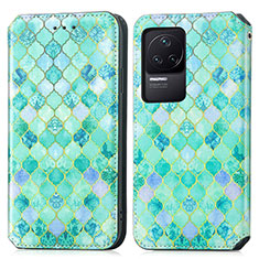 Custodia Portafoglio In Pelle Fantasia Modello Cover con Supporto S02D per Xiaomi Redmi K50 5G Verde