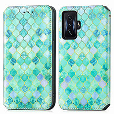 Custodia Portafoglio In Pelle Fantasia Modello Cover con Supporto S02D per Xiaomi Redmi K50 Gaming 5G Verde