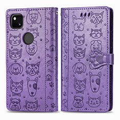 Custodia Portafoglio In Pelle Fantasia Modello Cover con Supporto S03D per Google Pixel 4a Viola