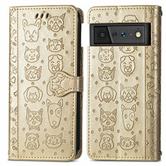 Custodia Portafoglio In Pelle Fantasia Modello Cover con Supporto S03D per Google Pixel 6 5G Oro