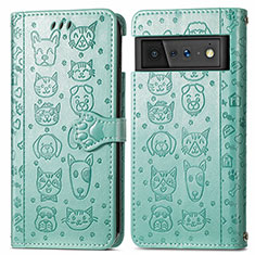 Custodia Portafoglio In Pelle Fantasia Modello Cover con Supporto S03D per Google Pixel 6 5G Verde