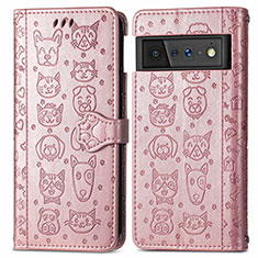 Custodia Portafoglio In Pelle Fantasia Modello Cover con Supporto S03D per Google Pixel 6 Pro 5G Oro Rosa