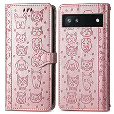 Custodia Portafoglio In Pelle Fantasia Modello Cover con Supporto S03D per Google Pixel 6a 5G Oro Rosa