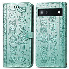 Custodia Portafoglio In Pelle Fantasia Modello Cover con Supporto S03D per Google Pixel 6a 5G Verde