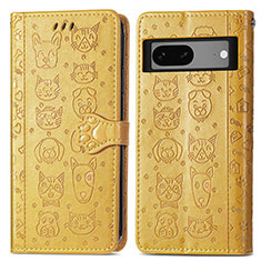 Custodia Portafoglio In Pelle Fantasia Modello Cover con Supporto S03D per Google Pixel 7 5G Giallo