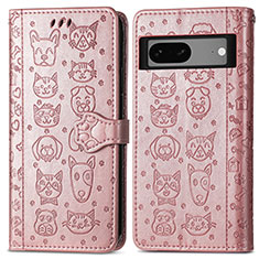 Custodia Portafoglio In Pelle Fantasia Modello Cover con Supporto S03D per Google Pixel 7a 5G Oro Rosa