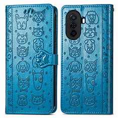 Custodia Portafoglio In Pelle Fantasia Modello Cover con Supporto S03D per Huawei Enjoy 50 Blu