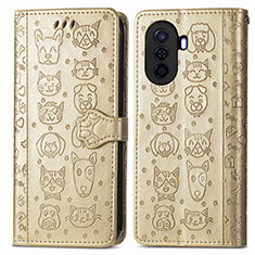 Custodia Portafoglio In Pelle Fantasia Modello Cover con Supporto S03D per Huawei Enjoy 50 Oro