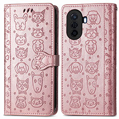 Custodia Portafoglio In Pelle Fantasia Modello Cover con Supporto S03D per Huawei Enjoy 50 Oro Rosa