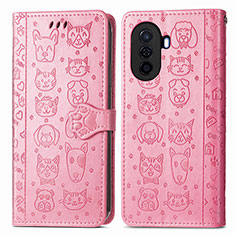 Custodia Portafoglio In Pelle Fantasia Modello Cover con Supporto S03D per Huawei Enjoy 50 Rosa