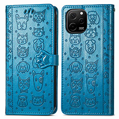 Custodia Portafoglio In Pelle Fantasia Modello Cover con Supporto S03D per Huawei Enjoy 50z Blu