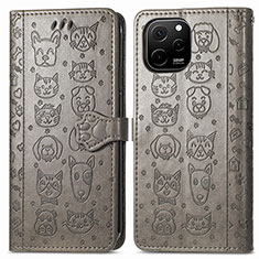 Custodia Portafoglio In Pelle Fantasia Modello Cover con Supporto S03D per Huawei Enjoy 50z Grigio