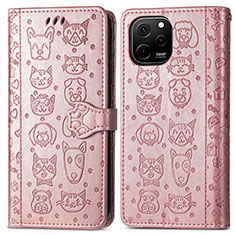 Custodia Portafoglio In Pelle Fantasia Modello Cover con Supporto S03D per Huawei Enjoy 50z Oro Rosa