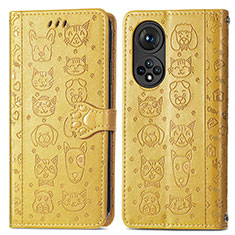 Custodia Portafoglio In Pelle Fantasia Modello Cover con Supporto S03D per Huawei Honor 50 5G Giallo