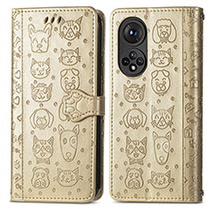 Custodia Portafoglio In Pelle Fantasia Modello Cover con Supporto S03D per Huawei Honor 50 5G Oro