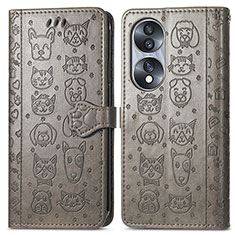 Custodia Portafoglio In Pelle Fantasia Modello Cover con Supporto S03D per Huawei Honor 70 5G Grigio