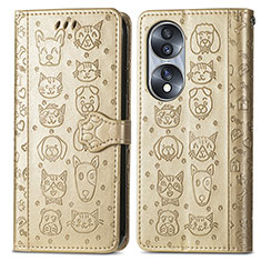 Custodia Portafoglio In Pelle Fantasia Modello Cover con Supporto S03D per Huawei Honor 70 5G Oro