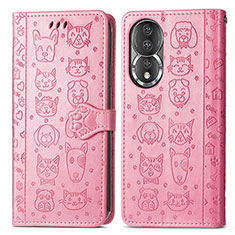 Custodia Portafoglio In Pelle Fantasia Modello Cover con Supporto S03D per Huawei Honor 80 5G Rosa