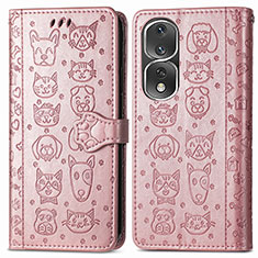 Custodia Portafoglio In Pelle Fantasia Modello Cover con Supporto S03D per Huawei Honor 80 Pro 5G Oro Rosa