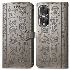 Custodia Portafoglio In Pelle Fantasia Modello Cover con Supporto S03D per Huawei Honor 80 Pro Flat 5G Grigio