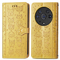 Custodia Portafoglio In Pelle Fantasia Modello Cover con Supporto S03D per Huawei Honor Magic3 Pro 5G Giallo