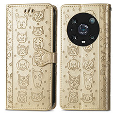 Custodia Portafoglio In Pelle Fantasia Modello Cover con Supporto S03D per Huawei Honor Magic4 Pro 5G Oro