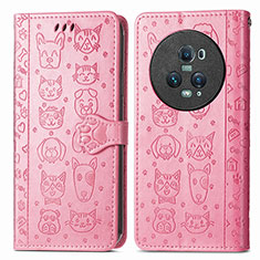 Custodia Portafoglio In Pelle Fantasia Modello Cover con Supporto S03D per Huawei Honor Magic5 Pro 5G Rosa